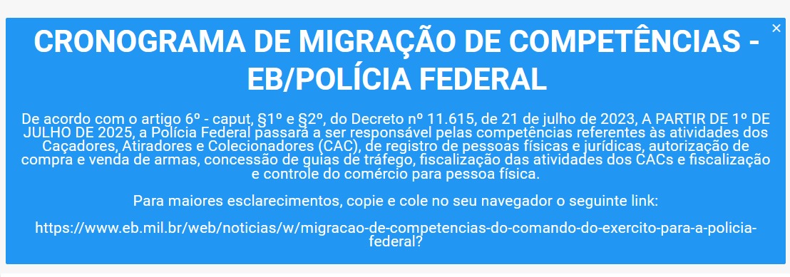 Cronograma de migração de competências do Comando do Exército para PF