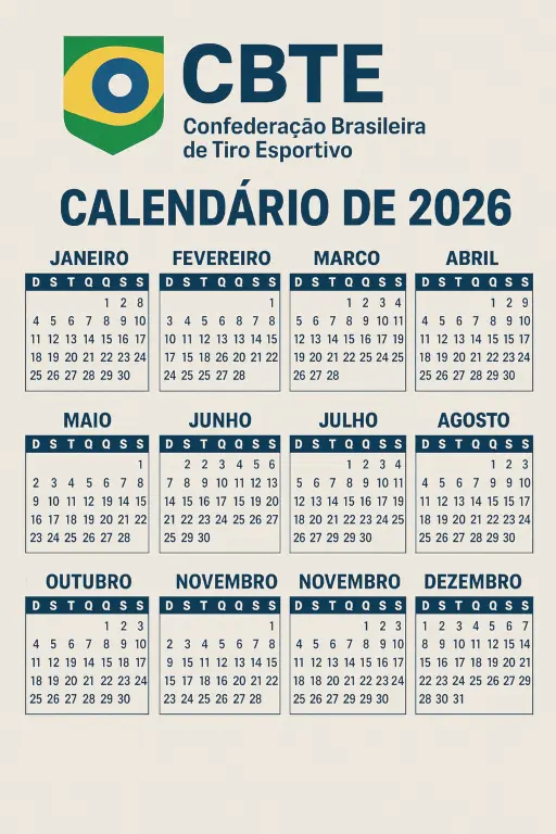 Calendário de 2026 da Confederação Brasileira de Tiro Esportivo (CBTE)